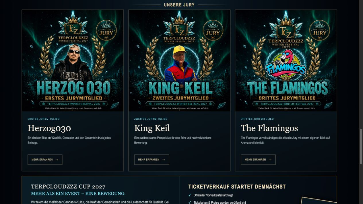 Jury- und Neuigkeitenbereich der TerpCloudzZz Homepage